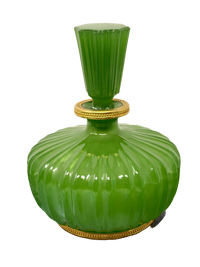 Emerald Green Italian Opaline Nason Fluted Perfume Bottle w/ Brass Trim