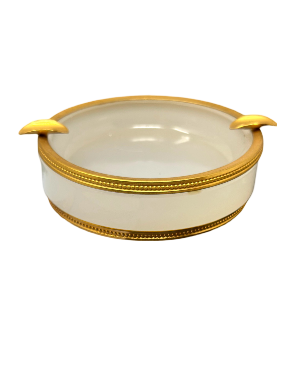 White Opaline Round Ashtray w/ Gilt Bronze