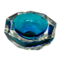 Aqua Faceted Octagon Murano Ashtray