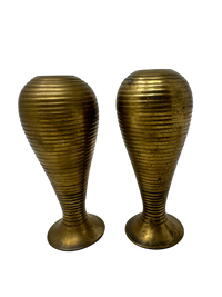 Pair of Brass Ribbed Candlesticks