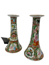 Pair of Rose Medallion Candlesticks