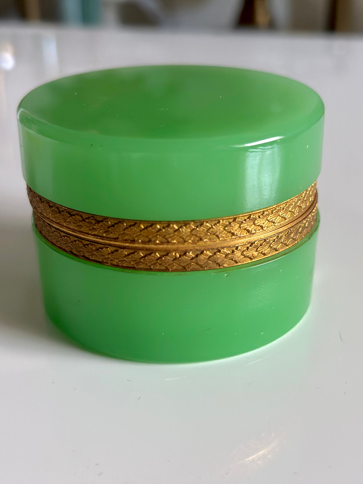 Green Cylinder Opaline Box w/ Ashtray