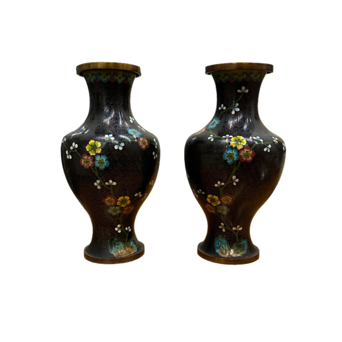 Pair of Black Cloissone Vases
