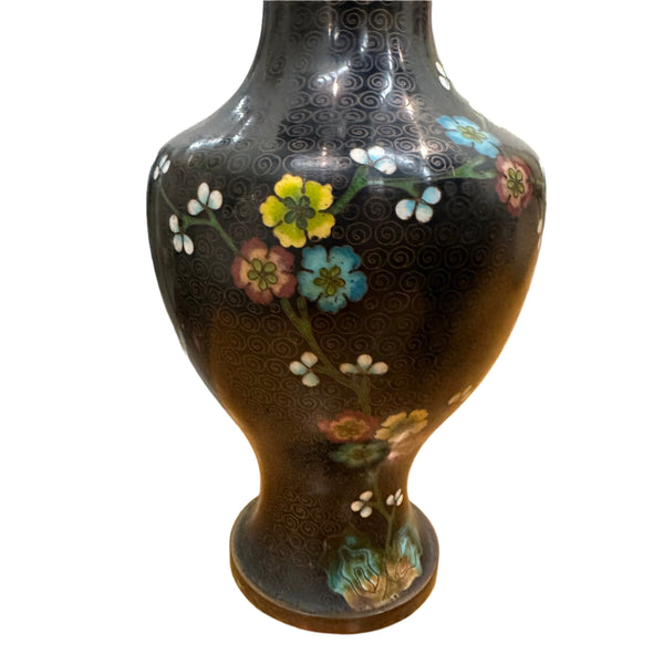 Pair of Black Cloissone Vases