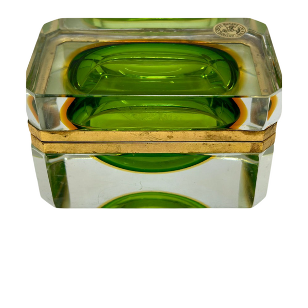 Murano Hinged Box With Green/Gold Orb