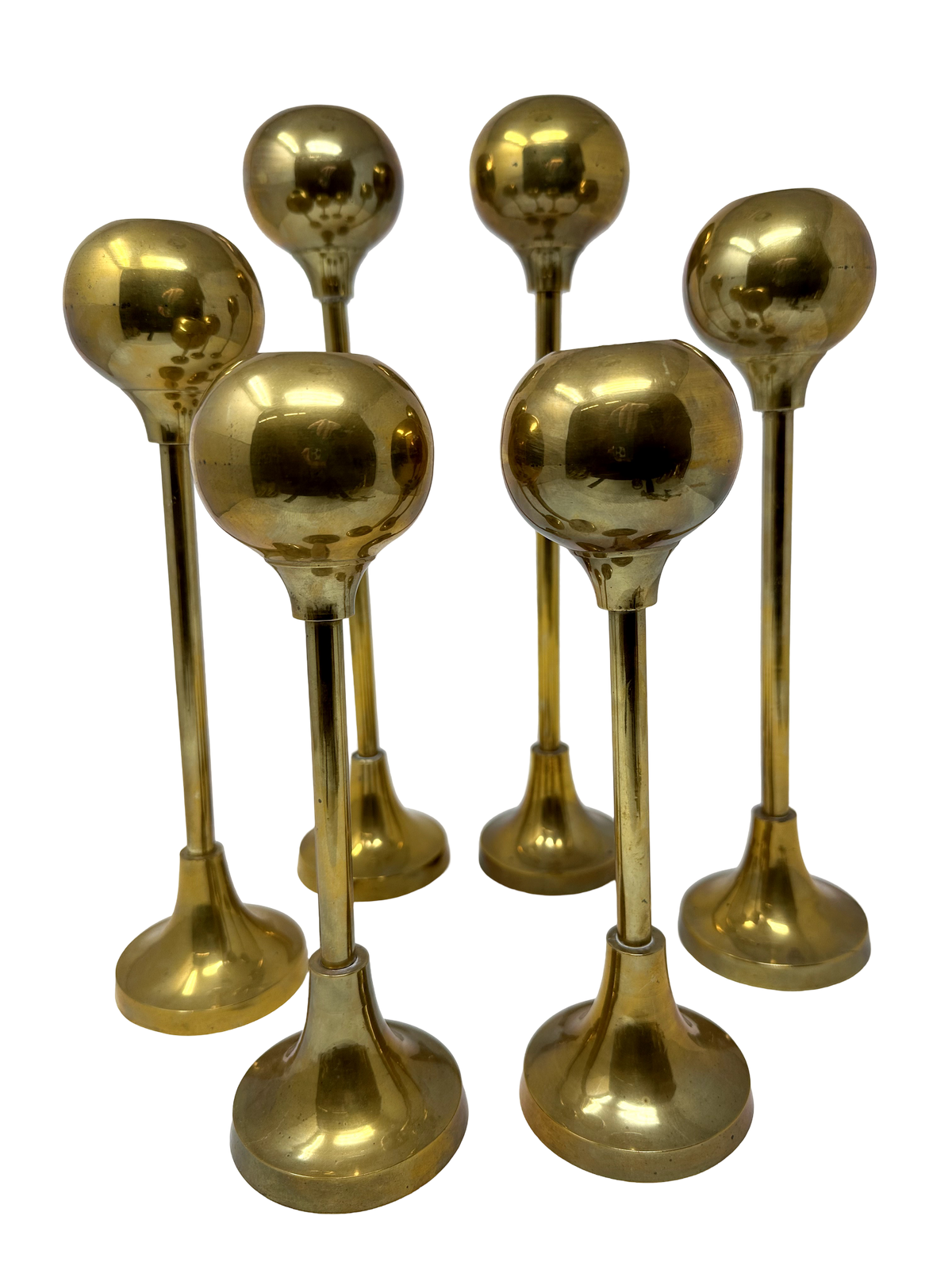 Pair of 13.5" Mid Century Brass Sphere-shaped Candlesticks