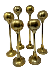 Pair of 13.5" Mid Century Brass Sphere-shaped Candlesticks