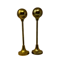 Pair of 13.5" Mid Century Brass Sphere-shaped Candlesticks