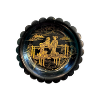 Pair of Black Papier-Mâché Plates with Gold Design