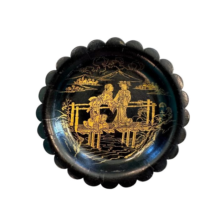 Pair of Black Papier-Mâché Plates with Gold Design