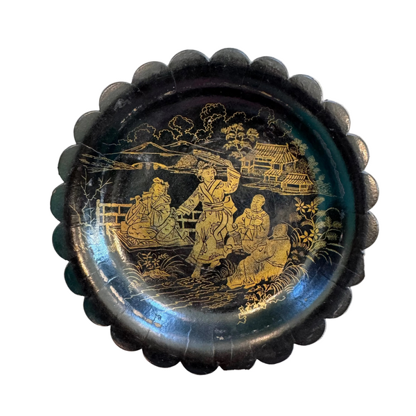 Pair of Black Papier-Mâché Plates with Gold Design