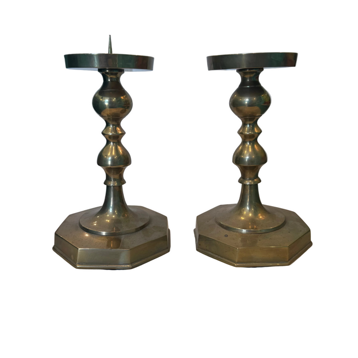Pair of 7" Brass Octogon Candlesticks