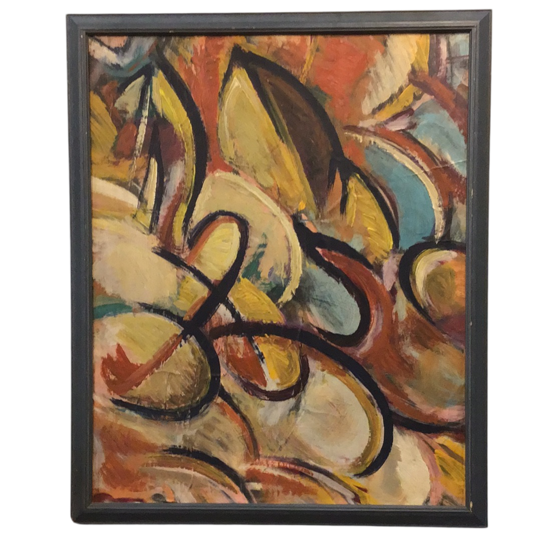 Mid Century Abstract Cubist Oil Paintint by French Artist STM