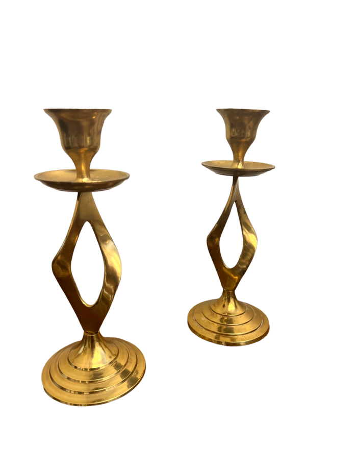 Pair of Brass Brutalist Candlesticks, Hampton