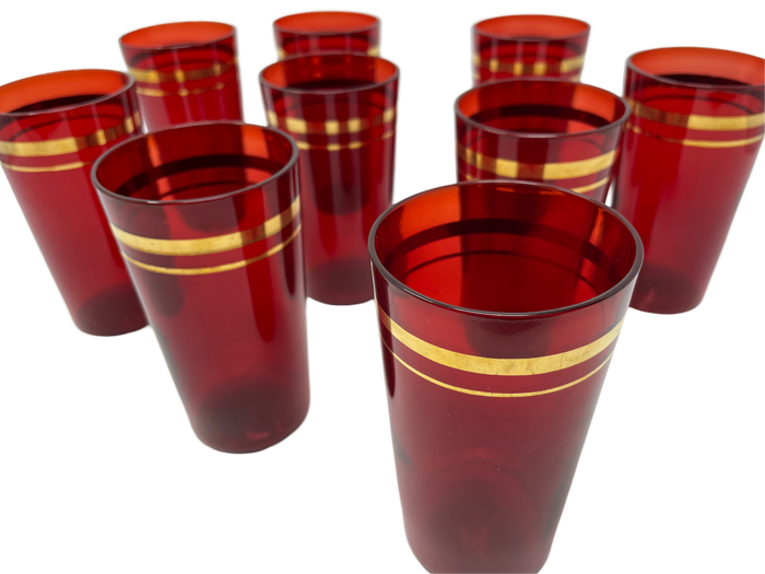 Set of 9 Ruby Red Juice Glasses