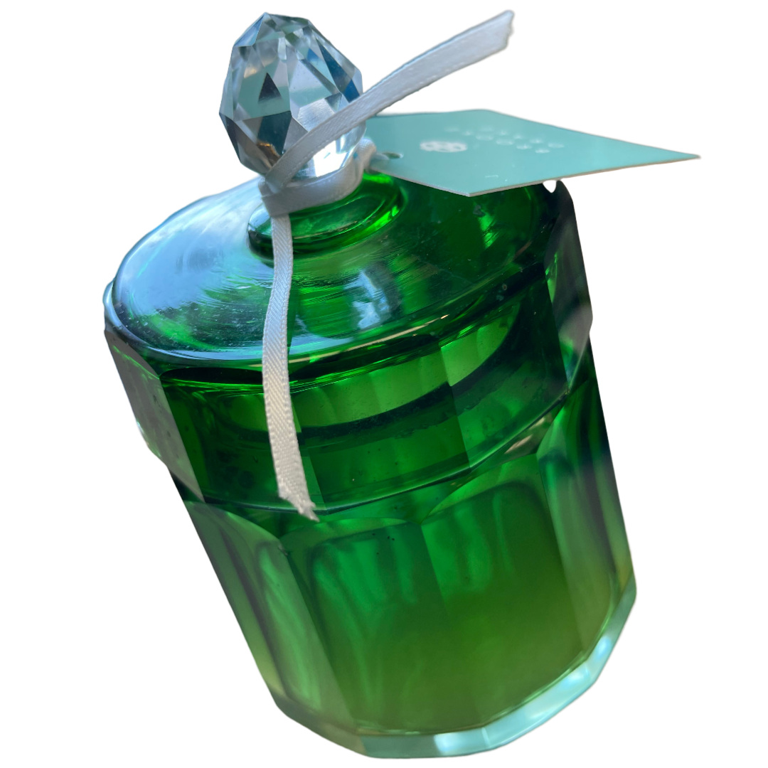 4.5" Baccarat Green Crystal Round Covered Box, c. 1930