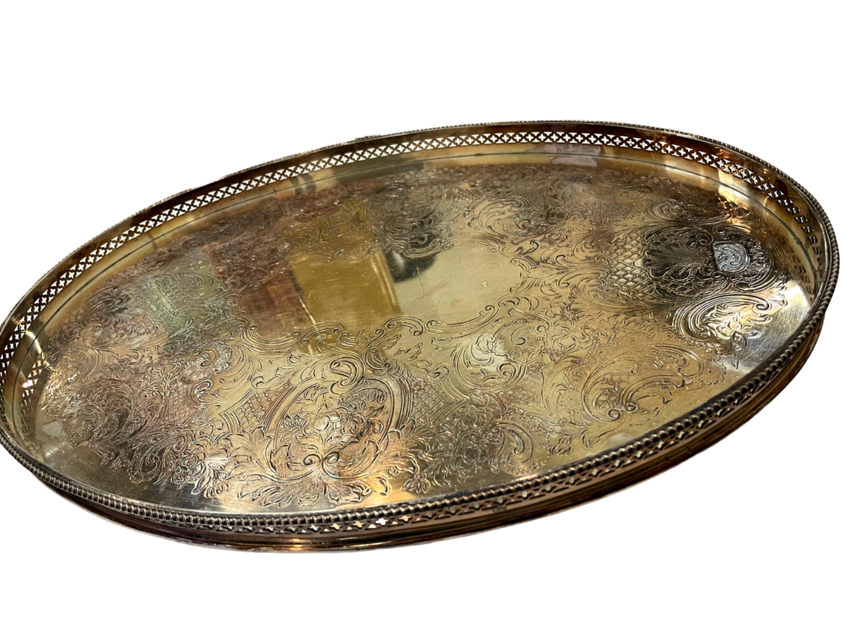 English Oval Silverplate Gallery Tray