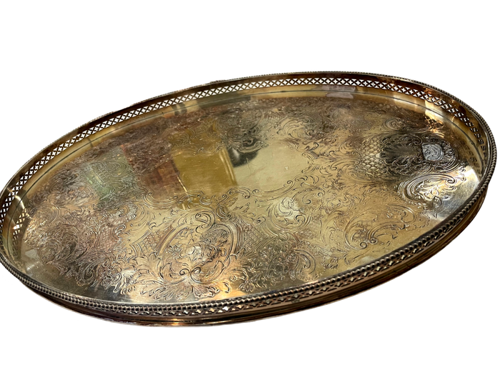 English Oval Silverplate Gallery Tray