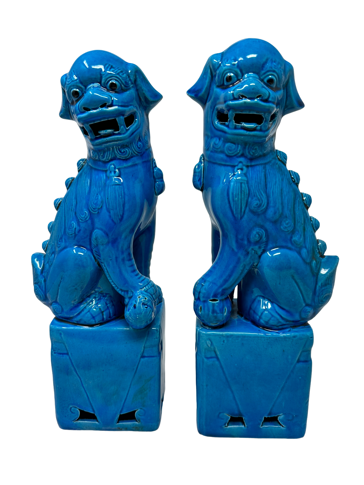 Pair of Aqua Chinese Export Foo Dogs