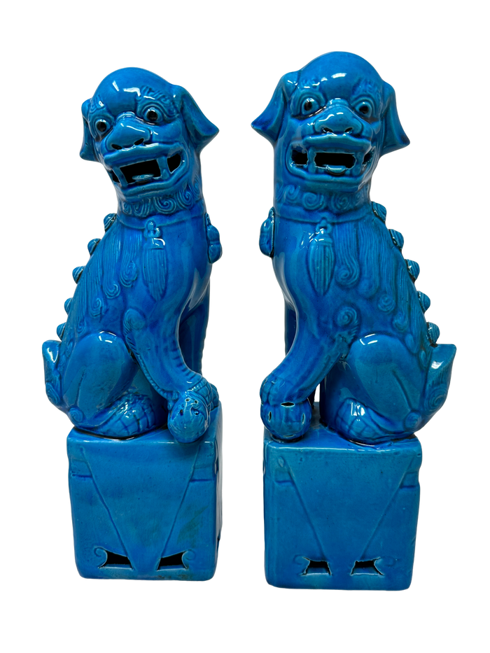Pair of Aqua Chinese Export Foo Dogs