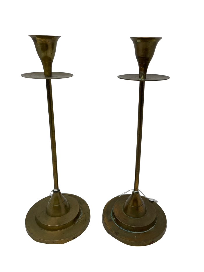 Pair of Thin 10" Brass Candleholders