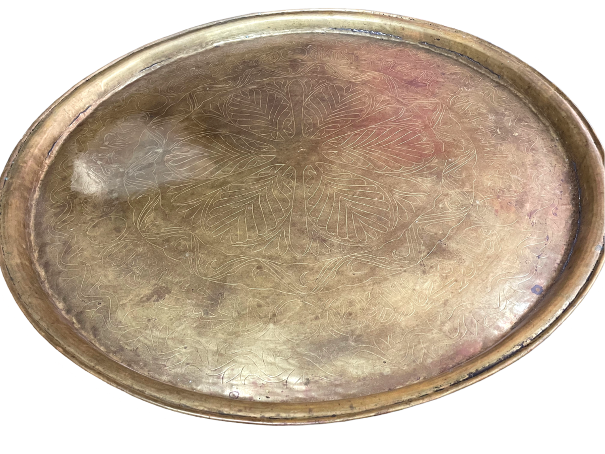 Morroccan 31.5" Round Etched Brass Tray