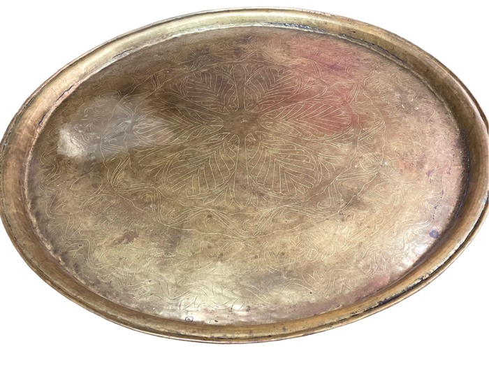 Morroccan 31.5" Round Etched Brass Tray
