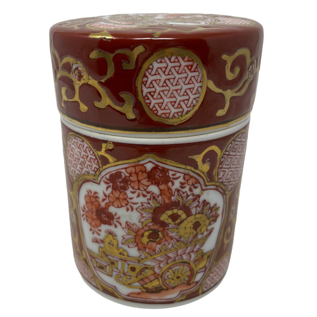 Red Imari 4" Cylinder Box with lid