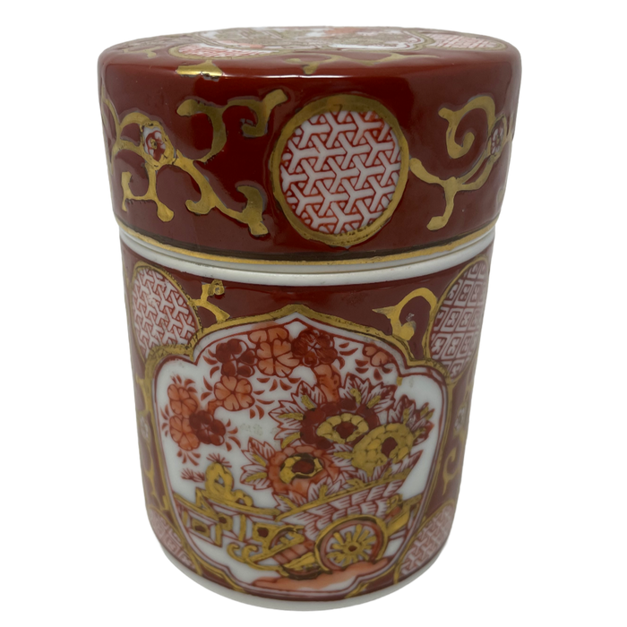 Red Imari 4" Cylinder Box with lid