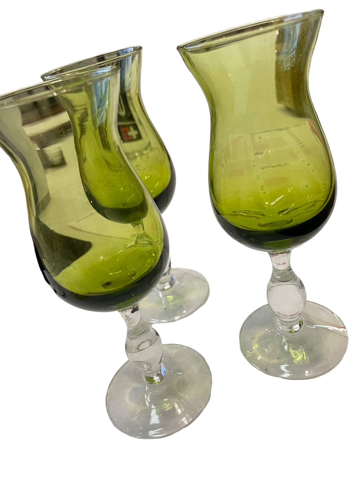 Set of 3 Green Glass Cordials
