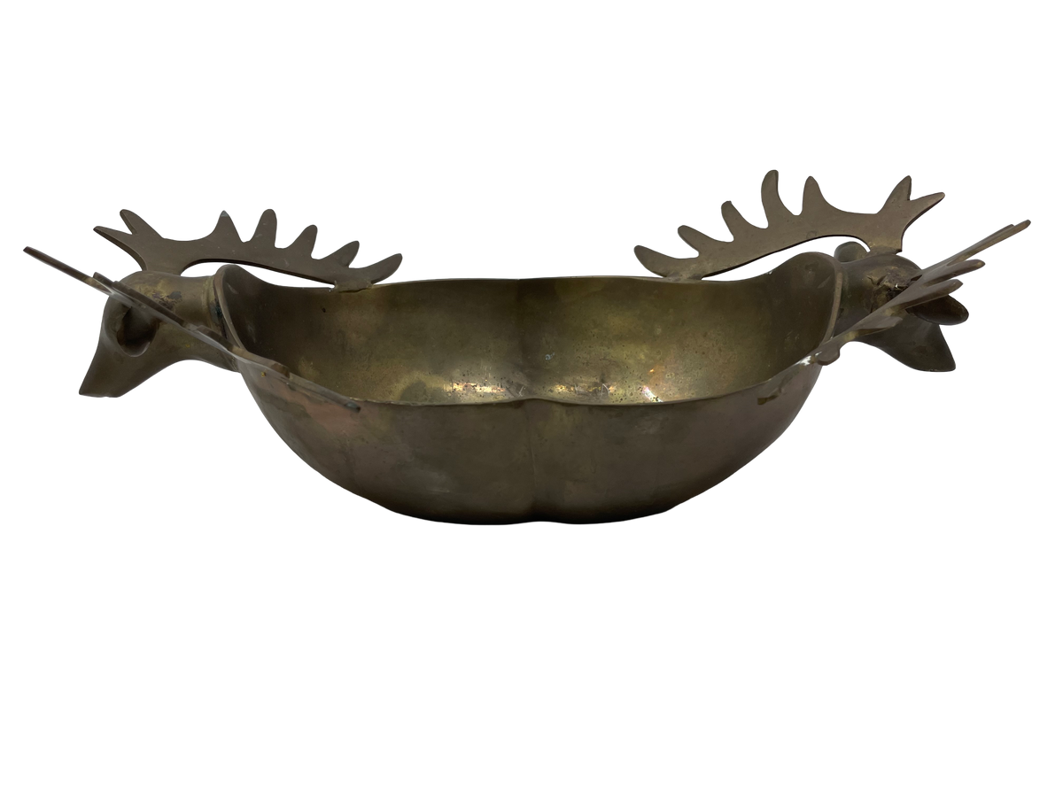 Brass Oval Deer Head Bowl