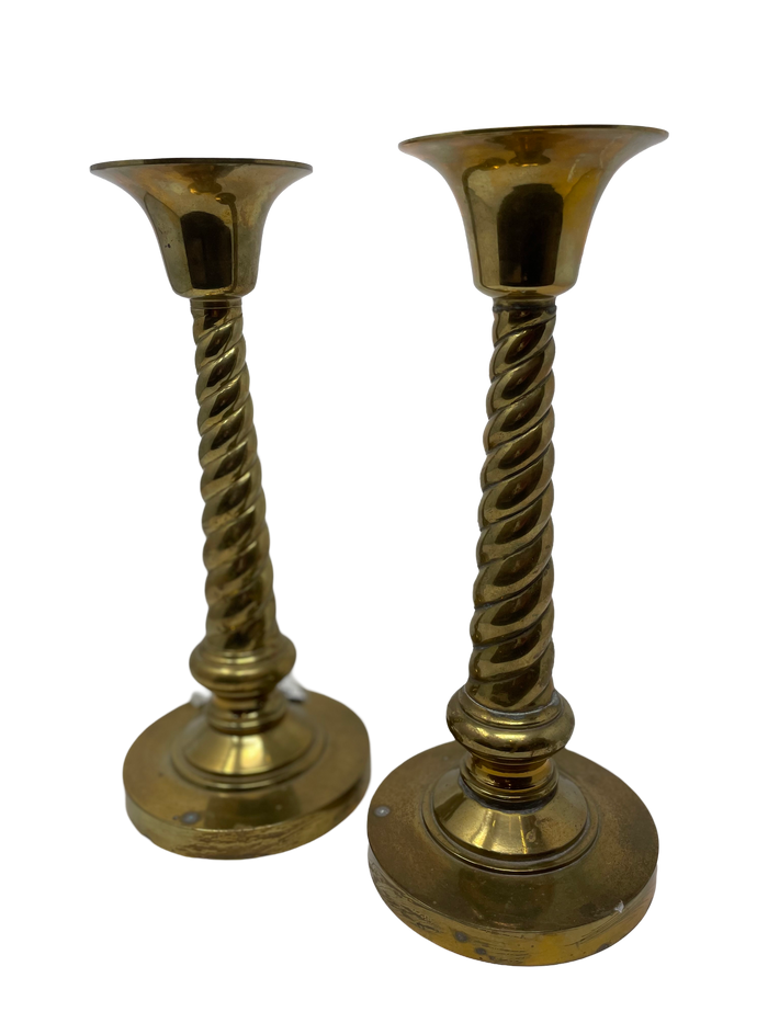 Pair of Brass Twisted Candlesticks