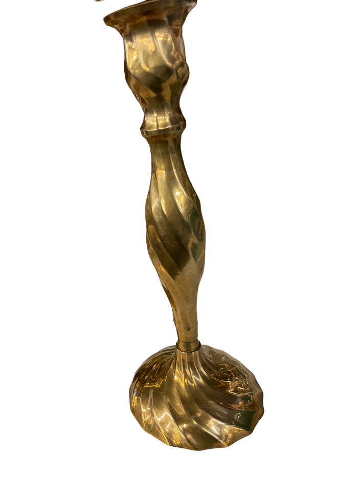 Pair of 12" Brass Fluted Swirl Candlesticks