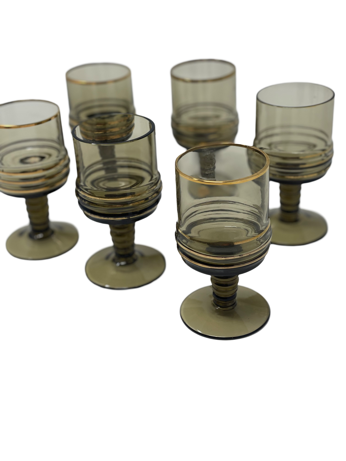 Set of 6 Charcoal Aperitif Glasses from Romania