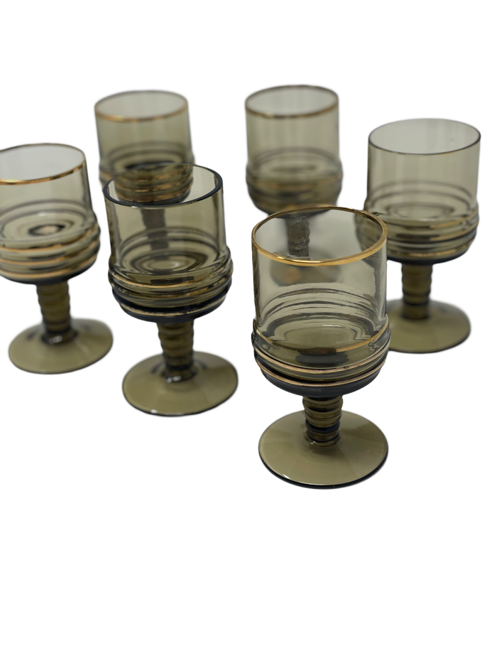 Set of 6 Charcoal Aperitif Glasses from Romania