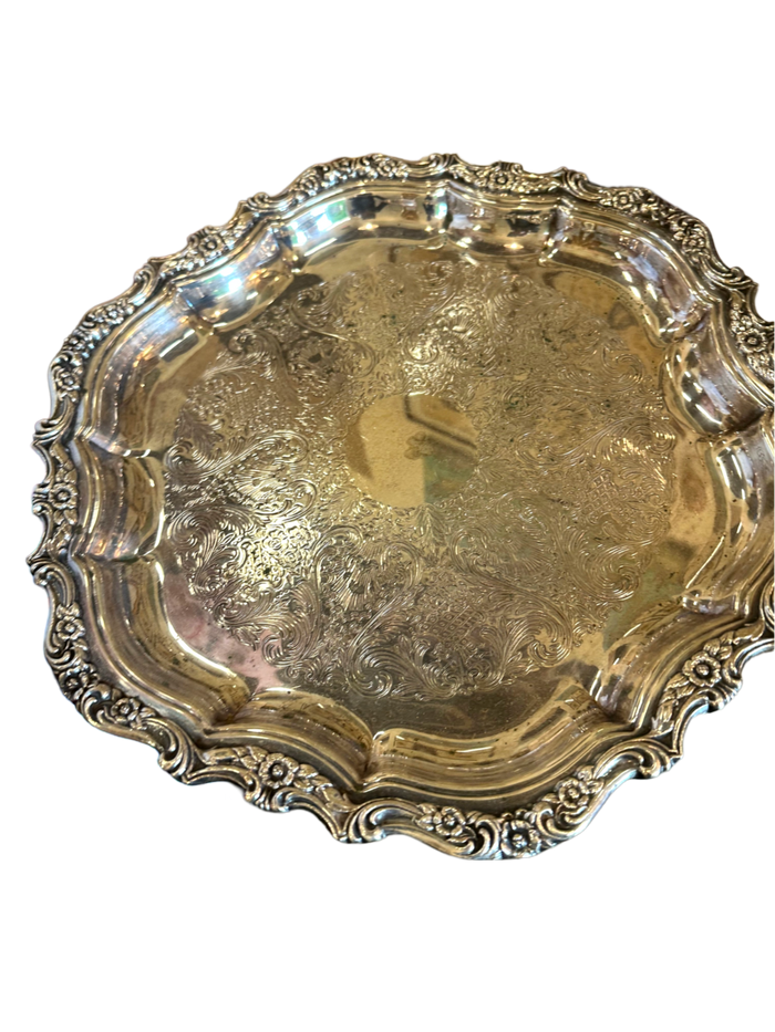 Heavy Silverplate Tray with Scalloped Edge