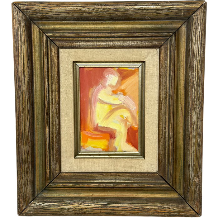 Coral Abstract Nude Painting, Framed
