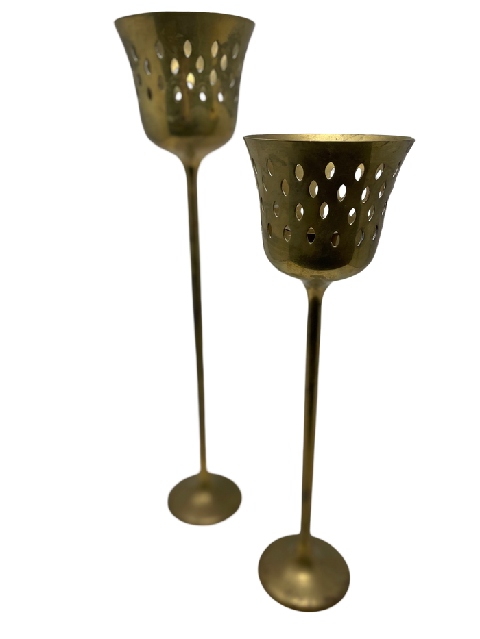 Pair of Brass "Tulip" Candlesticks w/Punched Out Design