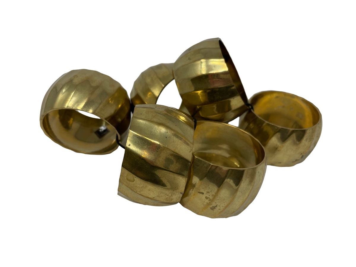Set of 6 Brass Ribbed Napkin Rings