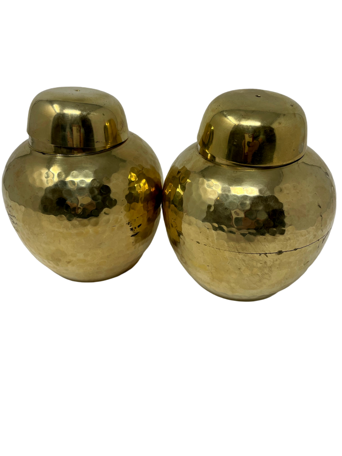 Pair of Hammered Brass 4" Ginger Jars