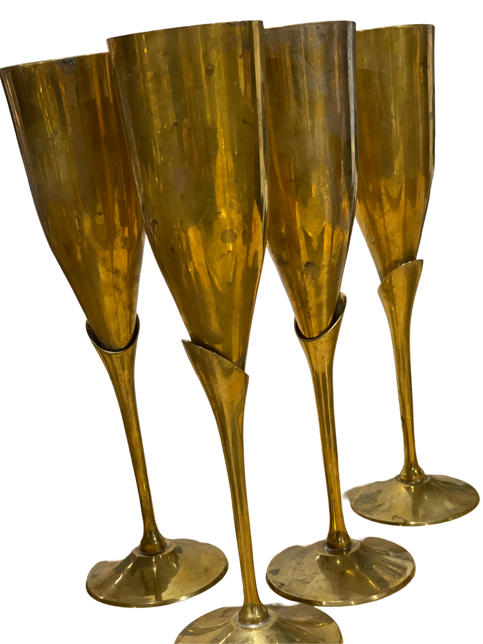 Set of 4 Brass "Rose" Champagne Flutes