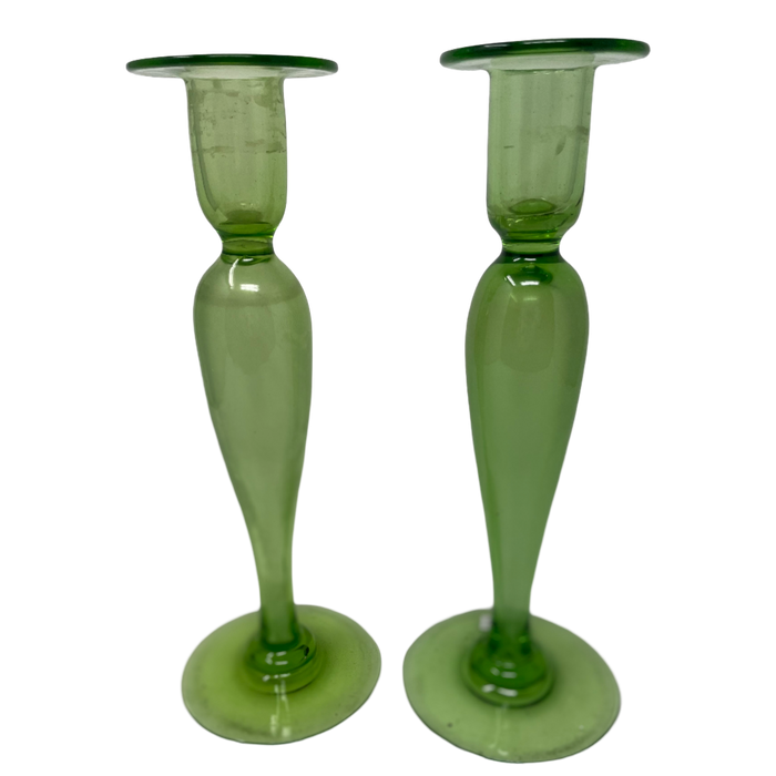 Pair of Lime Green Glass Candlesticks