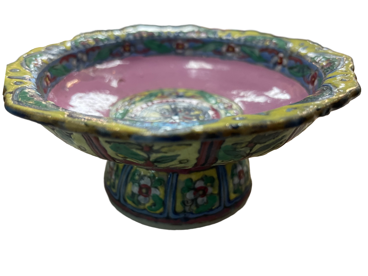 Tibetan Porcelain Buddha Offering Round Footed Dish