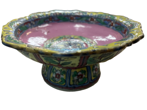Tibetan Porcelain Buddha Offering Round Footed Dish