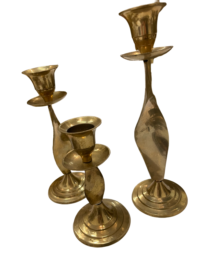 Set of 3 Brass Twist Candlesticks