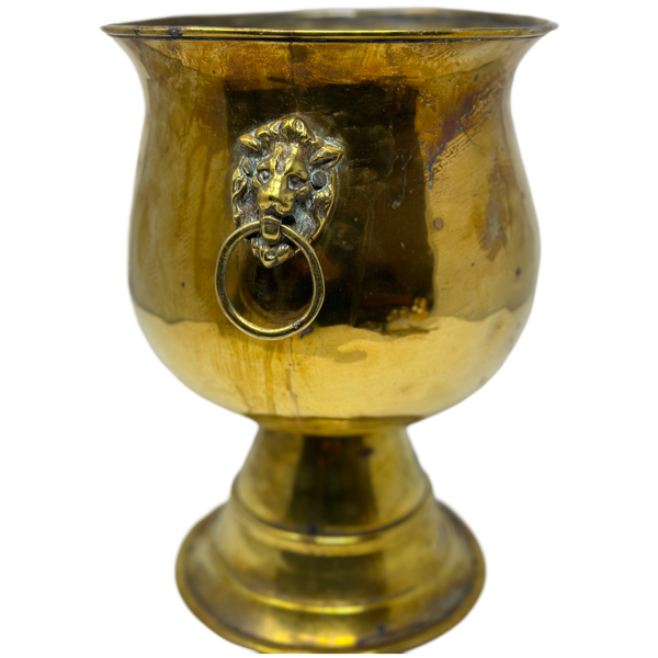 Brass lions head footed planter