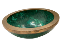 vintage solid malachite 4.5" bowl w/ brass rim