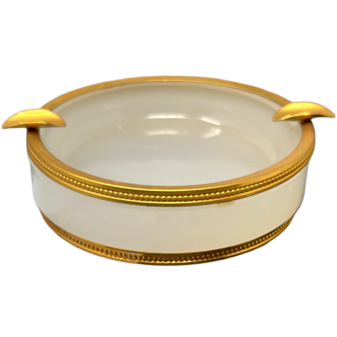 White Opaline Round Ashtray w/ Gilt Bronze