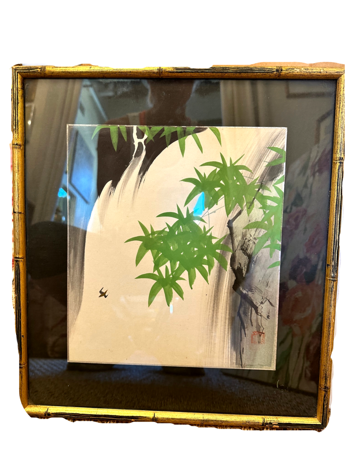 Original Japanese watercolor in Bamboo frame