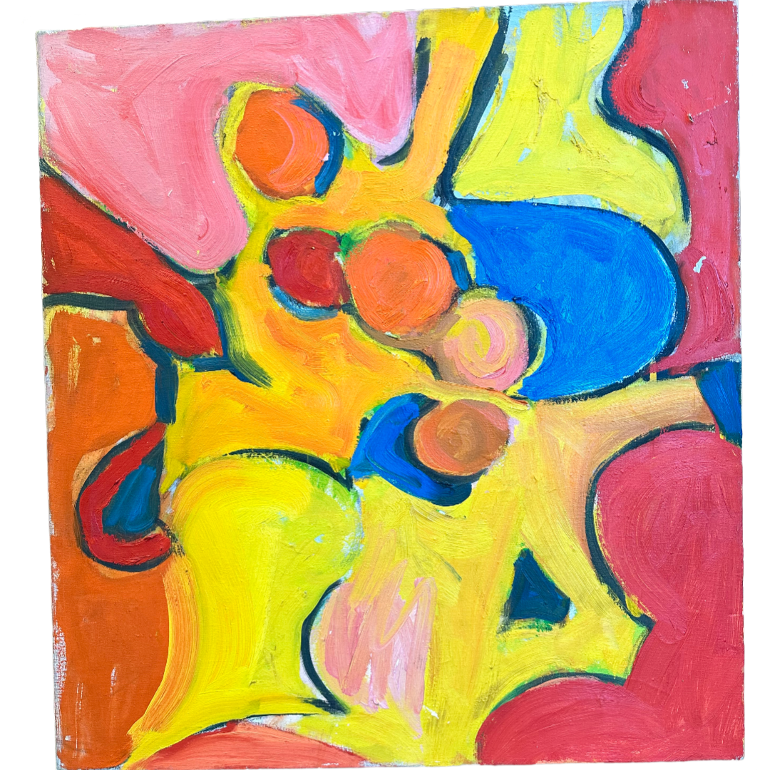 Coral & blue abstract oil painting, Pasadena artist